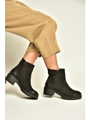 Fox Shoes N555053801 Siyah Hakiki Deri Nubuk Kadın Bot