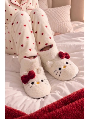 Slipcat Kadın Fiyonklu, Kedi Figürlü, Yumuşak, Peluş Panduf