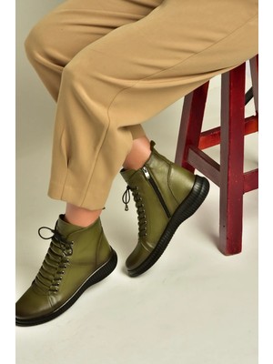 Fox Shoes Z999100903 Yeşil Hakiki Deri Rahat Kalıp Kadın Bot