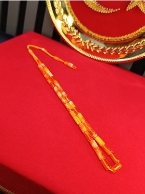 Anemore Collection Ithal Toz Kehribar Tesbih Kesme Kesim Turuncu Hareli