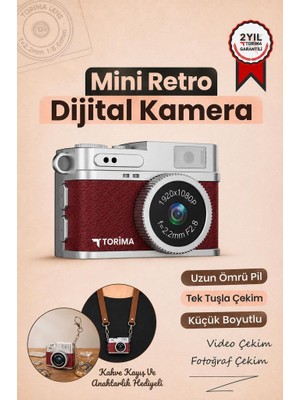 Torima Mini Dijital Kamera 1080P CMR35 Bordo Video Çekim Özellikleri ile Şık Tasarım