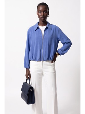 Ysatis Kadın Dokulu Kumaş Fermuarlı Gömlek Yaka Crop Overshirt 26266000118
