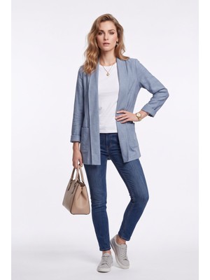 Vedi MINTH Kadın Keten Karışımlı Şal Yaka Cepli Uzun Kollu Blazer Ceket MG232.984