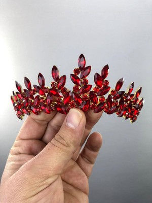 Kırmızı Gold Sara Model Kına ve Gelin Tacı