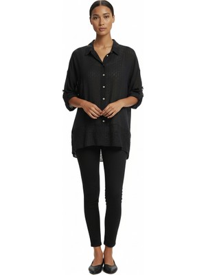 Ayhan Kadın Dokuma Kumaş Gömlek Yaka Uzun Kollu Regular Kalıp Tunik 26KRB50954