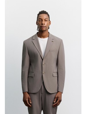 AVVA Erkek Vizon Mono Yaka Kırışmayan Teknik Kumaş Comfort Slim Fit Ceket A62Y4009