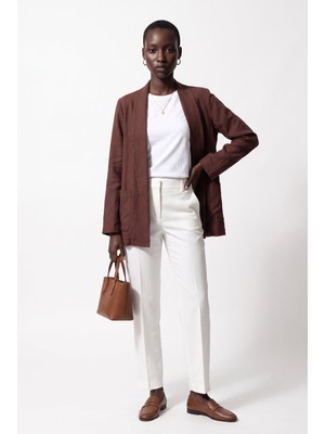 Vedi MINTH Kadın Keten Karışımlı Şal Yaka Cepli Uzun Kollu Blazer Ceket MG232.984