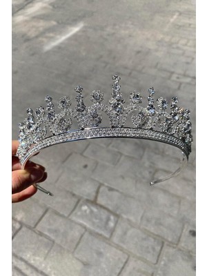 Zera Gümüş Renk Gelin Tacı