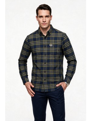 Fred Perry Erkek Normal Kesim Düğmeli Yaka Uzun Kollu Ekose Desenli Gömlek