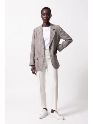 Vedi SO MERCY Kadın Çizgili Keten Karışımlı Rahat Kesim Blazer Ceket 6655