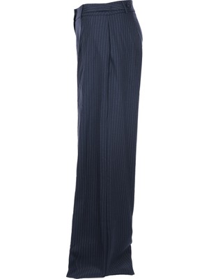 Unique Mode Minimalist Oversize Çizgili Kadın Pantolon - Yüksek Bel Geniş Paça