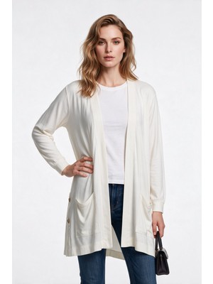 Lal Kadın Uzun Kollu Açık Yaka Rahat Kalıp Cepli Düğmeli Hırka LAL11506