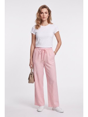 Ayhan Kadın Keten Karışımlı Geniş Paça Beli Bağcıklı Crop Pantolon 26YKRB71537