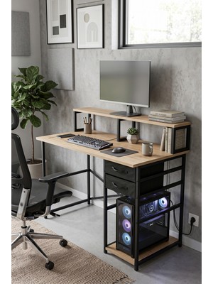 Miyuhome Kumaş Çekmeceli Çalışma Masası Oyuncu Masası Gaming Masa 2 Çekmeceli Raflı Ofis Çalışma Masası