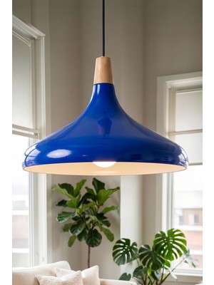Marrien Nova Bohem Ahşap Lacivert Metal Sarkıt (35 Cm) Yemek Masası Üstü Avize Mutfak & Salon Aydınlatması