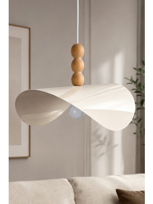 Marrien Colin 3lü Ahşap Boncuk Detaylı Krem Metal Sarkıt (45 Cm) Yemek Masası Üstü Avize Mutfak & Salon Aydınlatması