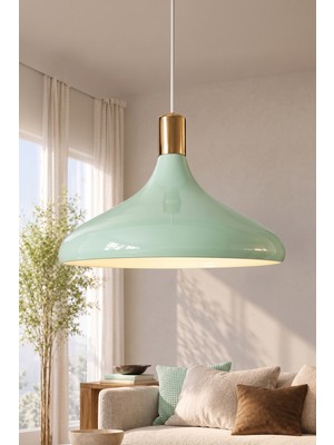 Marrien Nova Gold Detaylı Mint Yeşili Metal Sarkıt (35 Cm)  Yemek Masası Üstü Avize  Mutfak & Salon Aydınlatması