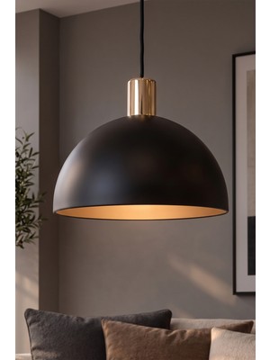 Marrien Luna Gold Detaylı Siyah Metal Sarkıt (30 Cm)  Yemek Masası Üstü Avize  Mutfak & Salon Aydınlatması