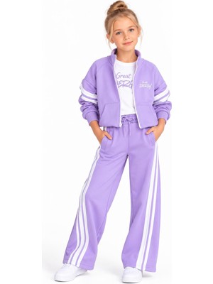 Ay Kids Kız Çocuk 3 Iplik Şardonlu Fermuarlı Eşofman Takımı – Şerit Detaylı 43168-L
