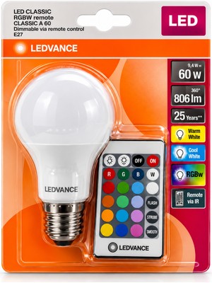 Ledvance LED Classic A60 9.4W 806 Lümen E27 Duy Rgbw Uzaktan Kumandalı Renk Değiştiren Dim Edilebilir Ampul