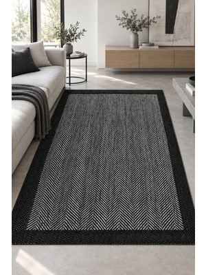 Astra Gri Siyah Modern Sisal Görünümlü Leke Tutmaz Silinebilir Robot Süpürge Uyumlu Evcil Hayvan Dos