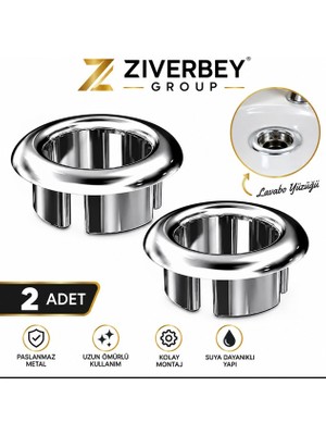 Ziverbey 2 Adet Kromajlı Lavabo Yüzüğü Lavabo Su Taşma Deliği Paslanmaz Metal Görünümlü