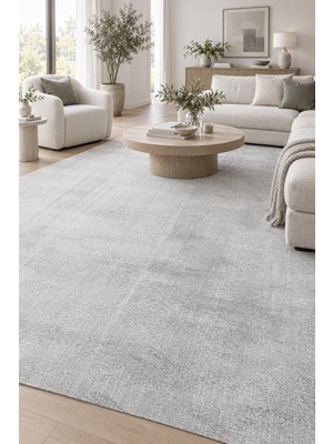 Ayaz Peluş Gri Kaymaz Tabanlı Yıkanabilir Modern Salon Mutfak Antre Yumuşak Polyester Halı
