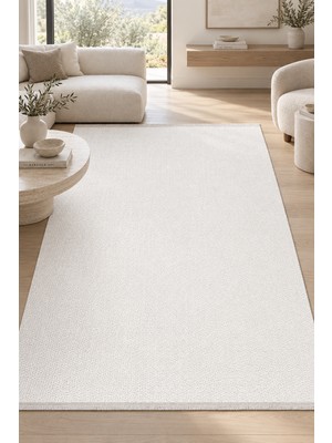 Akoya Beyaz Modern Oturma Odası Robot Süpürge Uyumlu Kolay Temizlenebilir Polyester Pamuk Halı