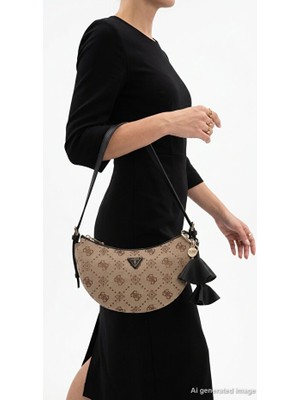 Guess Kadın Omuz Çantası Monogram Desenli Baget Model Fermuarlı Ayarlanabilir Askılı Günlük Şık Çanta Katıe