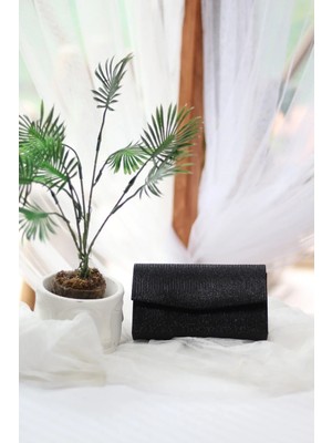 Moom Bag Kadın Simli Siyah Mini Kutu Omuz Çantası