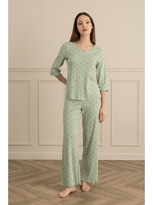 Sevim Kadın Kapri Kol Jakarlı Yeşil Pijama Takımı C7T3N281