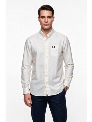 Fred Perry Erkek Standart Kalıp Düğmeli Yaka Uzun Kollu Tek Cepli Pamuklu Gömlek M5516-100