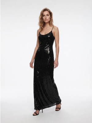 Cercis CERCİS Kadın Kare Yaka Payetli Maxi Boy Abiye Elbise M26YCR001378