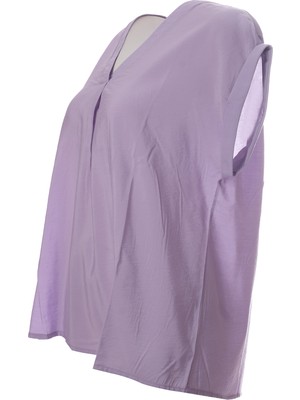 Ayhan Canel Minimalist V Yaka Kısa Kol Oversize Kadın Bluz
