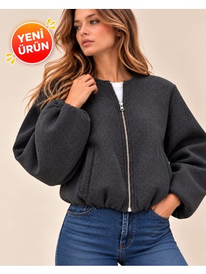 Solena Yeni Sezon Premium Kalite Balon Kol Fermuarlı Kadın Bomber Ceket