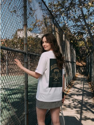 Black Nova Oversize Baskılı Unisex Tişört Campus Tennis Beyaz