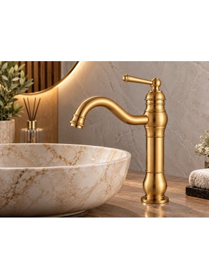 Yedi Yapı Retro Çanak Lavabo Bataryası Mat Gold