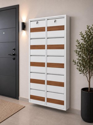 Arinna 5+5 Kilitli Beyaz Desenli 20 Çift Kapasiteli Metal Ayakkabılık