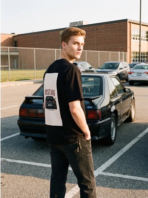 Black Nova Oversize Baskılı Unisex Tişört Mustang Gt Black Siyah