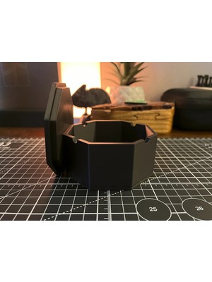 Bezos 3D Baskı Sekizgen Kapaklı Küllük Menteşeli Rüzgar ve Koku Önleyici Dekoratif Sigara Küllüğü Siyah