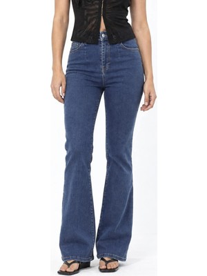 Hiccup Kadınlar Squalo Kadın Düz Paça Pantolon Orta Mavi Denim