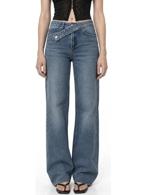 Hiccup Kadınlar Squalo Kadın Düz Paça Pantolon Orta Mavi Denim