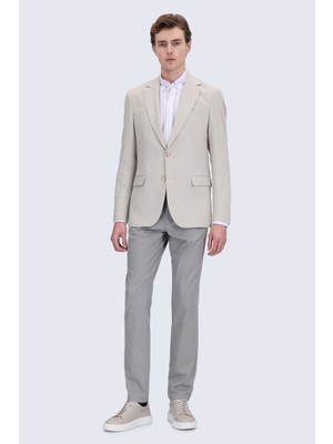 Hatemoğlu Bej Comfort Fit Mono Yaka Klasik Ceket