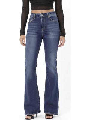 Hiccup Kadınlar Squalo Kadın Düz Paça Pantolon Orta Mavi Denim