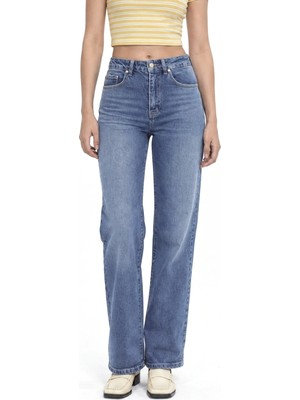 Hiccup Kadınlar Squalo Düz Paça Pantolon Orta Mavi Denim