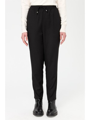 Esswaap Beli Lastikli Havuç Paça Pantolon  Siyah