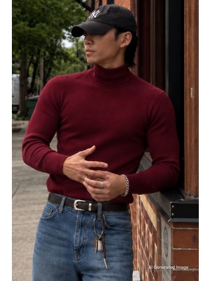 Madmext Bordo Balıkçı Yaka Kazak 4656
