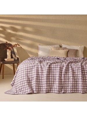 Evidea Soft Aspen Pamuklu Çift Kişilik Battaniye - Ekru / Lila - 200X220 cm