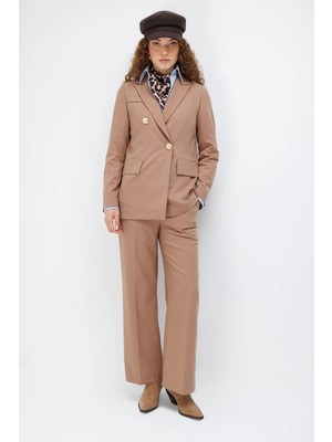 Esswaap Asimetrik Düğme Detaylı Blazer Takım  Camel