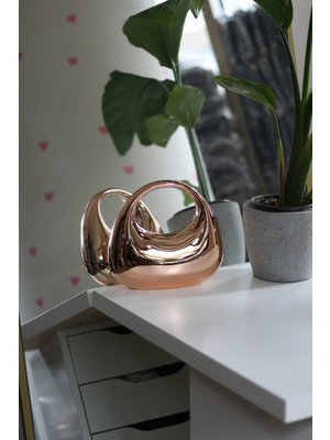 Moom Bag Kadın Rose Gold Metalik Oval Tutmalı Mika Kalıp Abiye El Çantası